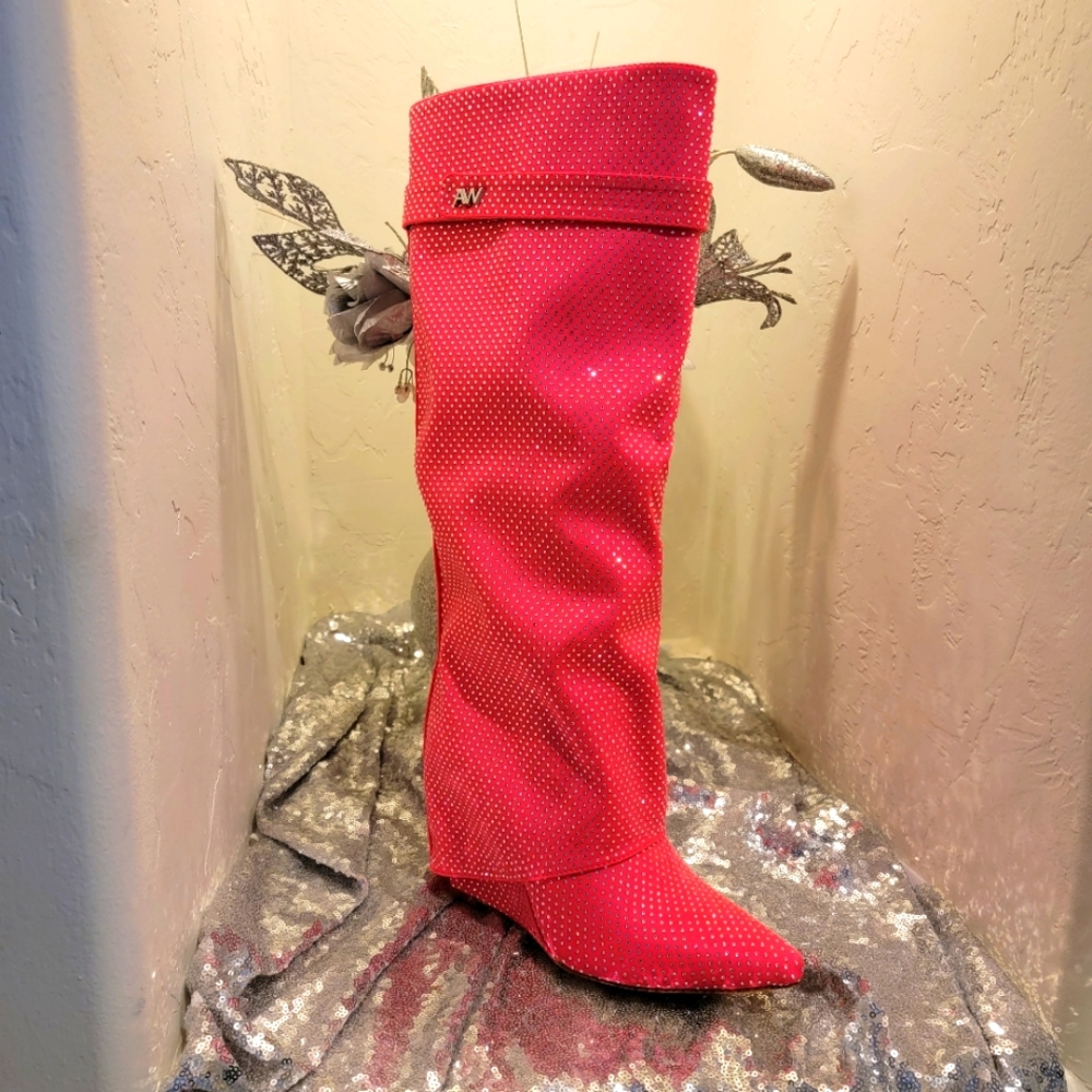 Brand New Pink Crystal Foldover Boots